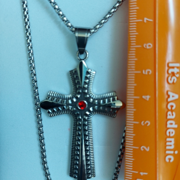 Black Gun Cross Pendant Necklace in 3mm x 24 in. - Picture 4 of 12